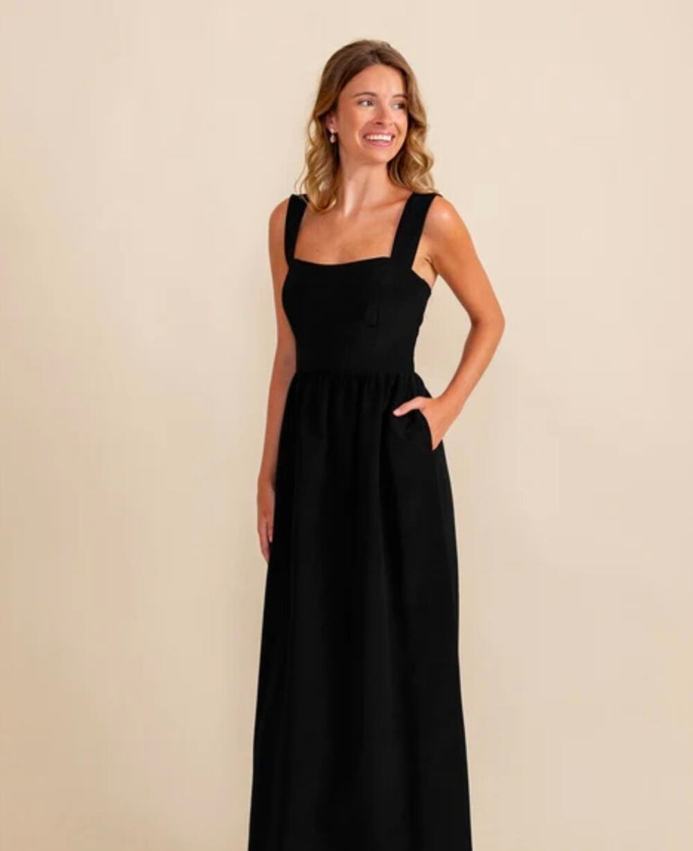 Lula Kate Black Silk Floor Length Cross Back Dress